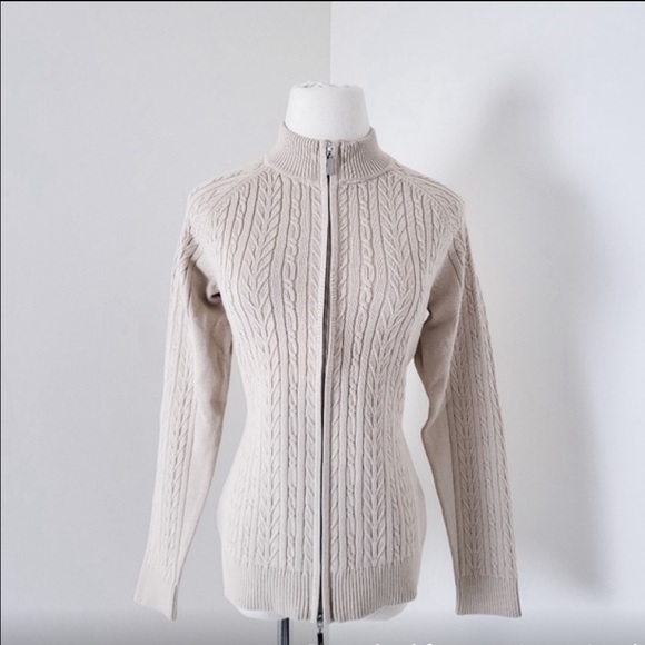Vintage Jessica Sport Cream Double Zip Cable Cardigan - Picture 2 of 9